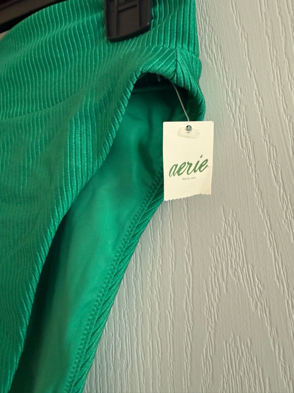 aerie Ribbed High-Waist Bikini Bottoms in Emerald Green - Picture 4 of 4
